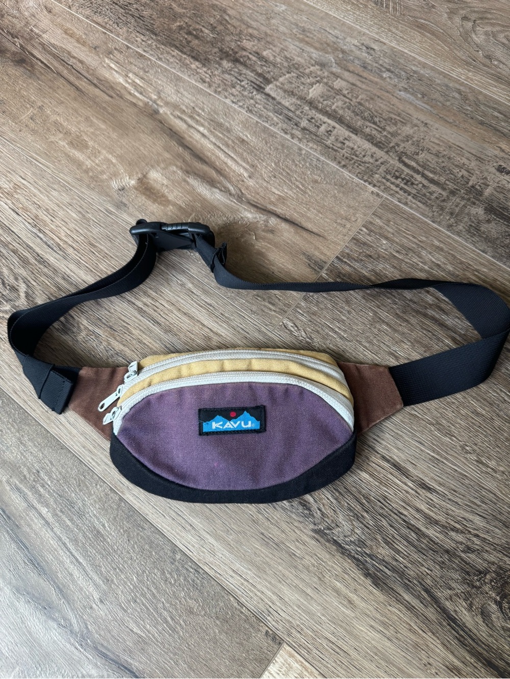 Kavu Purple, Tan & Brown Waist Bag with Black Strap